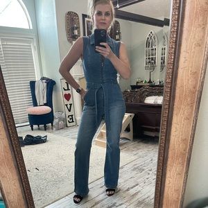 Venus Jean zip up romper with belt. Worn once.